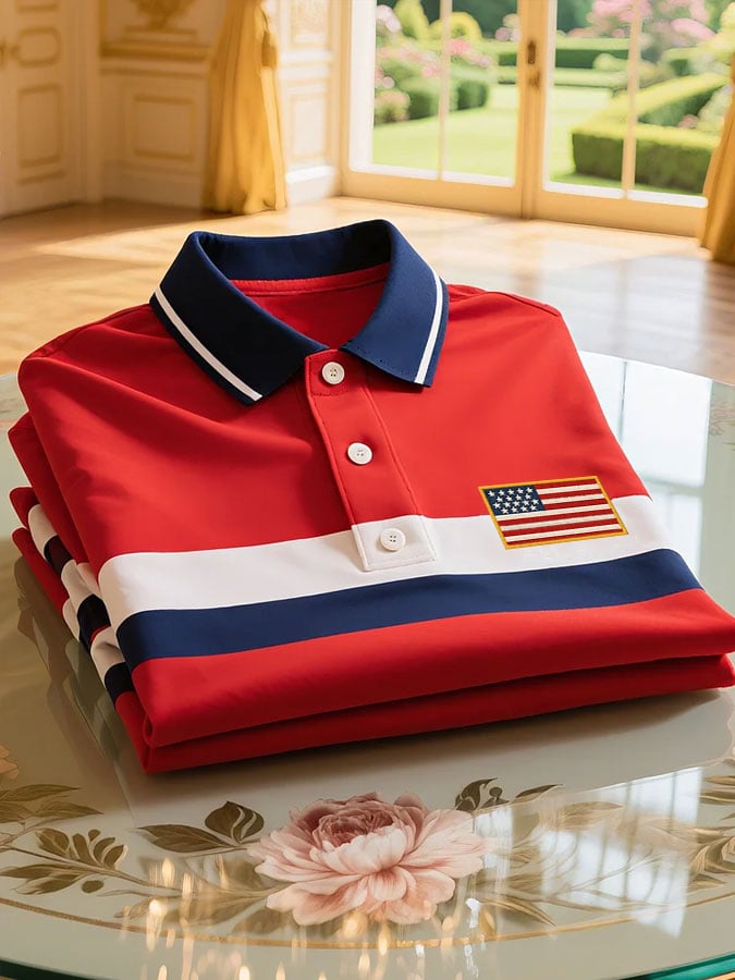 Camisa polo vintage American Flag estampado casual para hombre