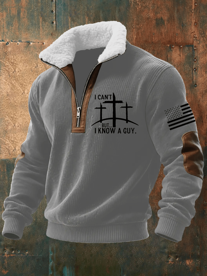 Sudadera Faith estampado tejidoted Fabric cierre Fur cuello de manga larga para hombre