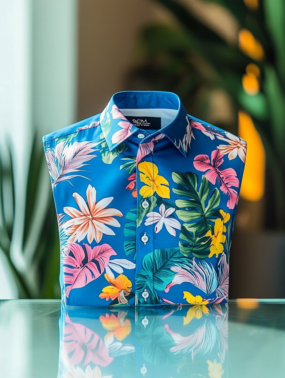 Camisa ejecutivo casual floral solapa de manga corta para hombre