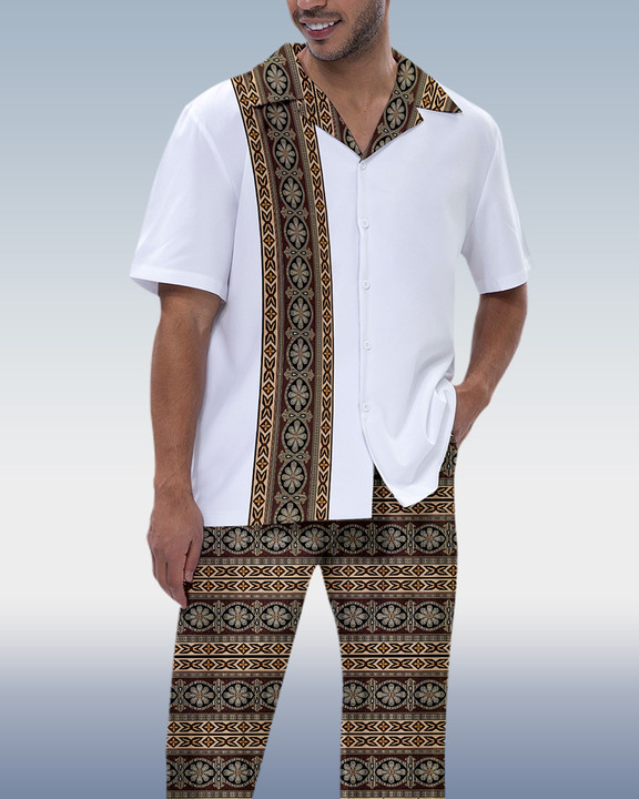 Camisa Rianmond vintage estampado de manga corta Walking Set 279 para hombre