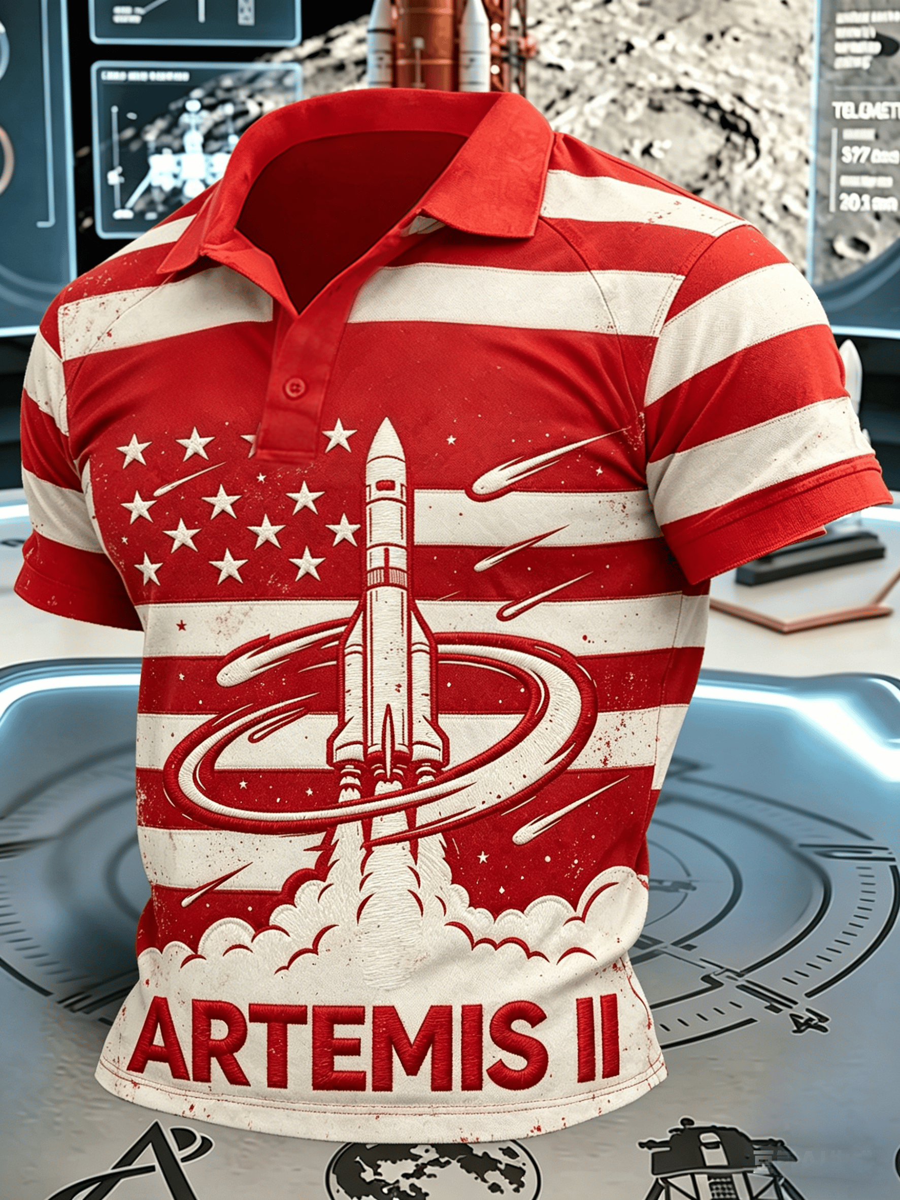 Camisa polo Artemis II Space Theme para hombre