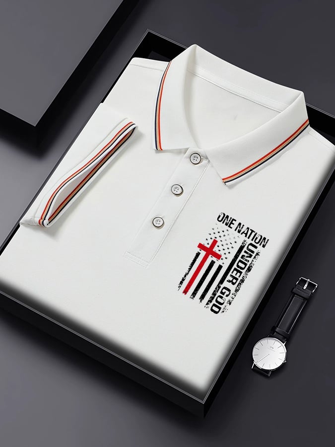 Camisa polo casual Contrast Color Faith de manga corta para hombre