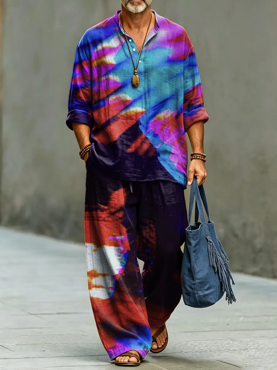 Camisa de modaable Abstract Art estampado de algodón Set para hombre