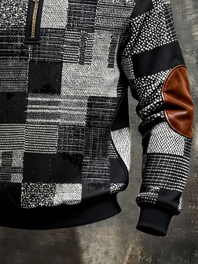 Sudadera retro en bloques de color estampado Color-Blocked con cierre para hombre