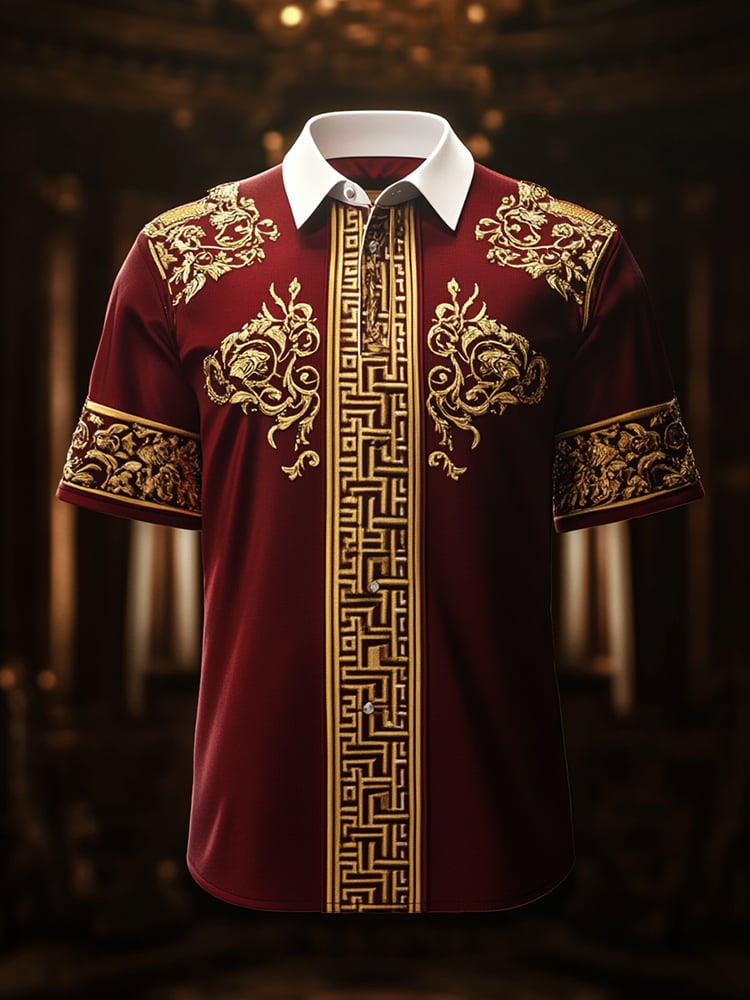 Camisa satén Luxe estampado de manga corta Button para hombre