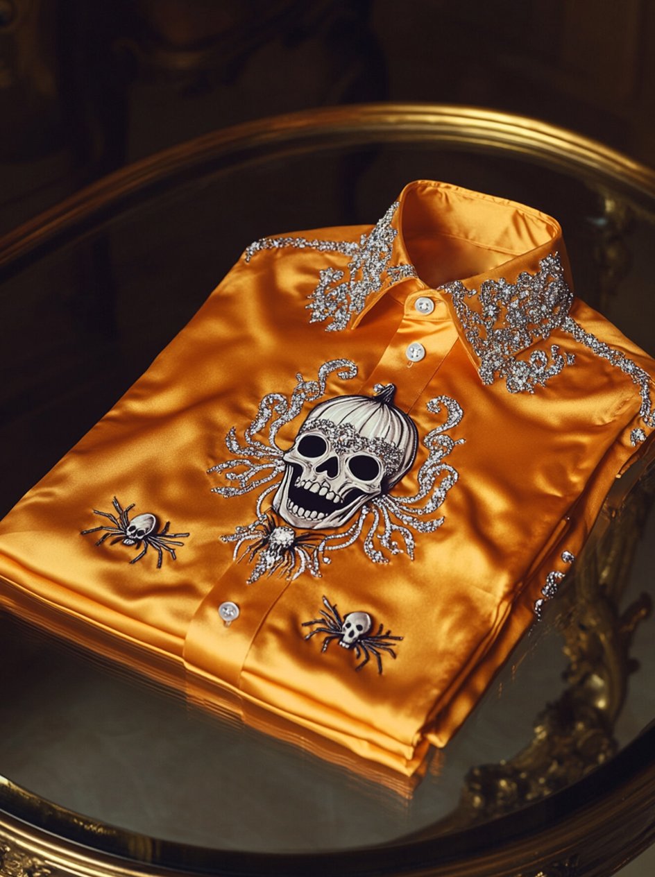 Camisa satén Halloween Luxe de manga larga con botones para hombre