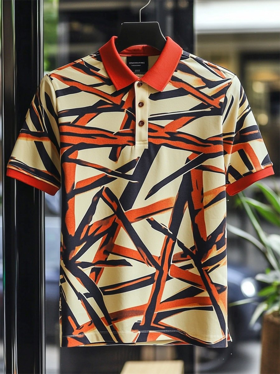 Camisa polo vintage casual Bauhaus Geometric Art Button de manga corta para hombre