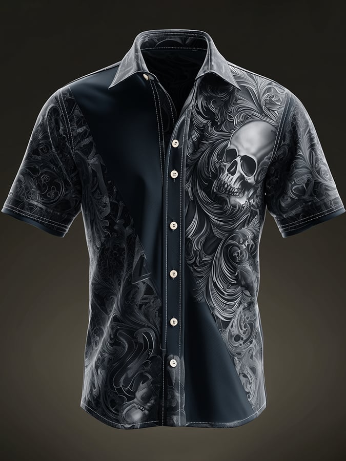 Camisa casual retro Dark satén para hombre