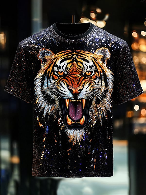 Camiseta Tiger Sequin ejecutivo estampado de manga corta para hombre
