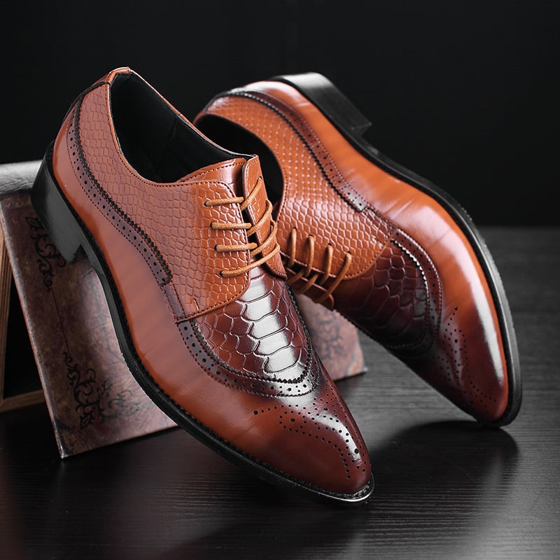 Zapatos ejecutivo casual Pointed Toe Patchpara trabajo Lace Up Oxfords Faux cuero Brogues para hombre