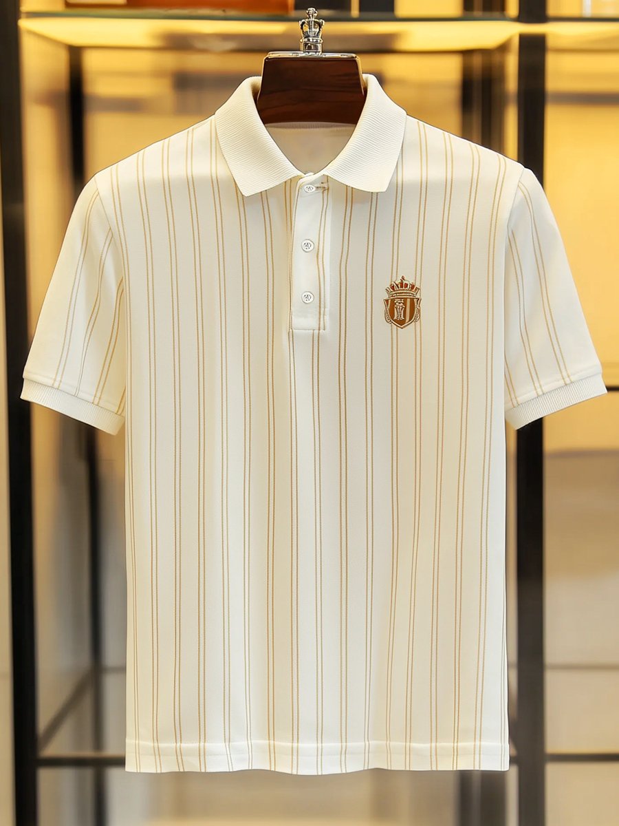 Camisa polo ejecutivo rayas Logo con botones de manga corta para hombre