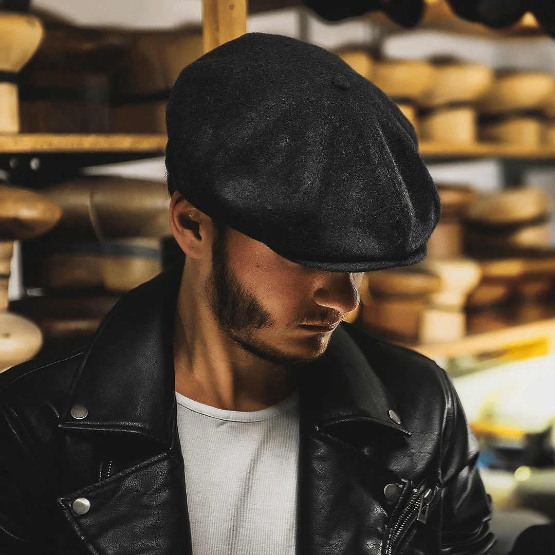 Gorras Genuine Scottish Harris Tweed 8 Panels Man Black Grey