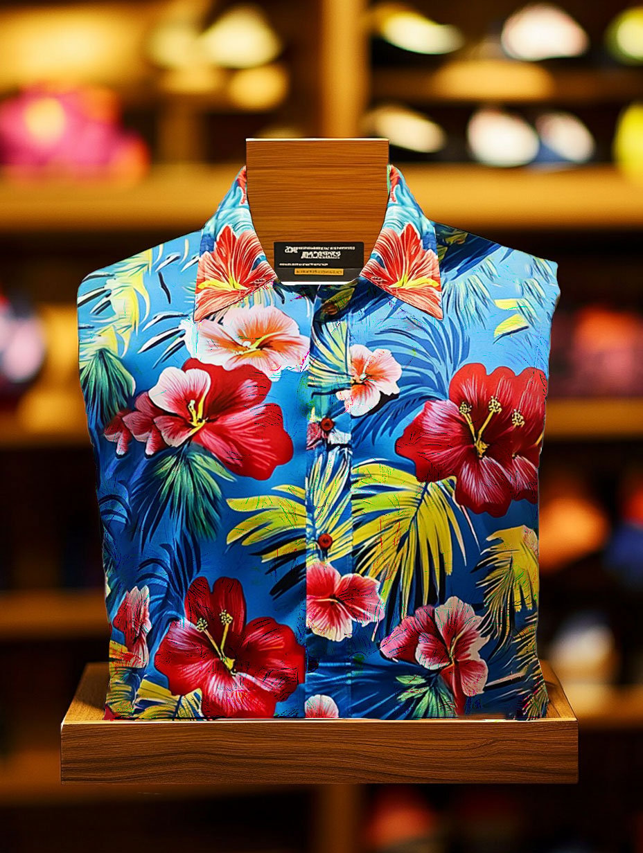 Camisa Beach Vacation floral de manga corta para hombre
