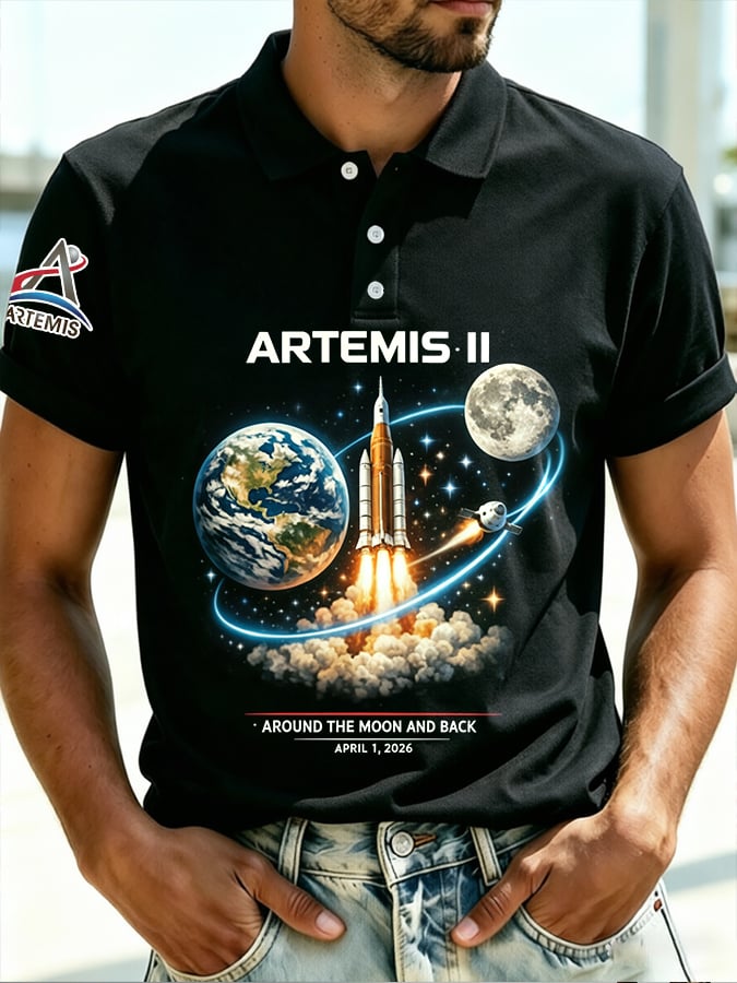 Camisa polo retro Artemis II 2026 Rocket Launch estampado