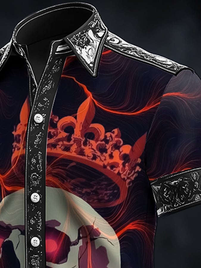 Camisa casual Dark Skull Art satén para hombre