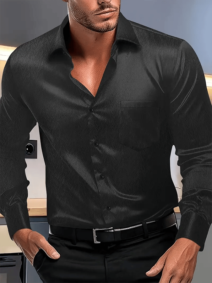 Seda ejecutivo de lujo Design estampado de manga larga Pockecamiseta para hombre