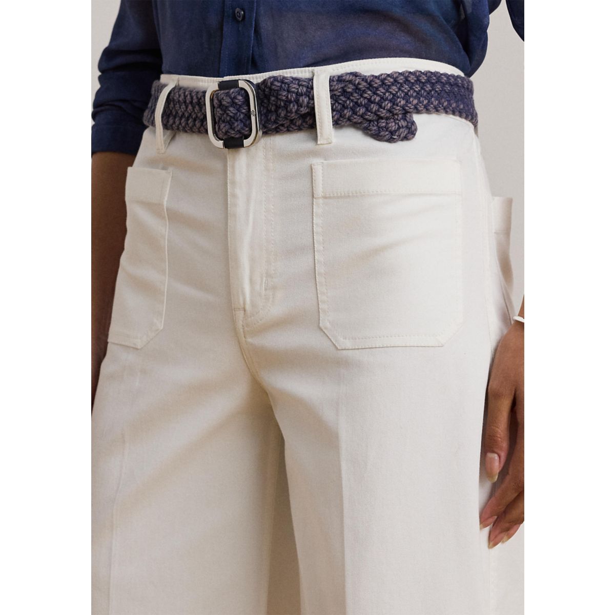 Stretch Chino Wide Leg Cropped Pants - 3