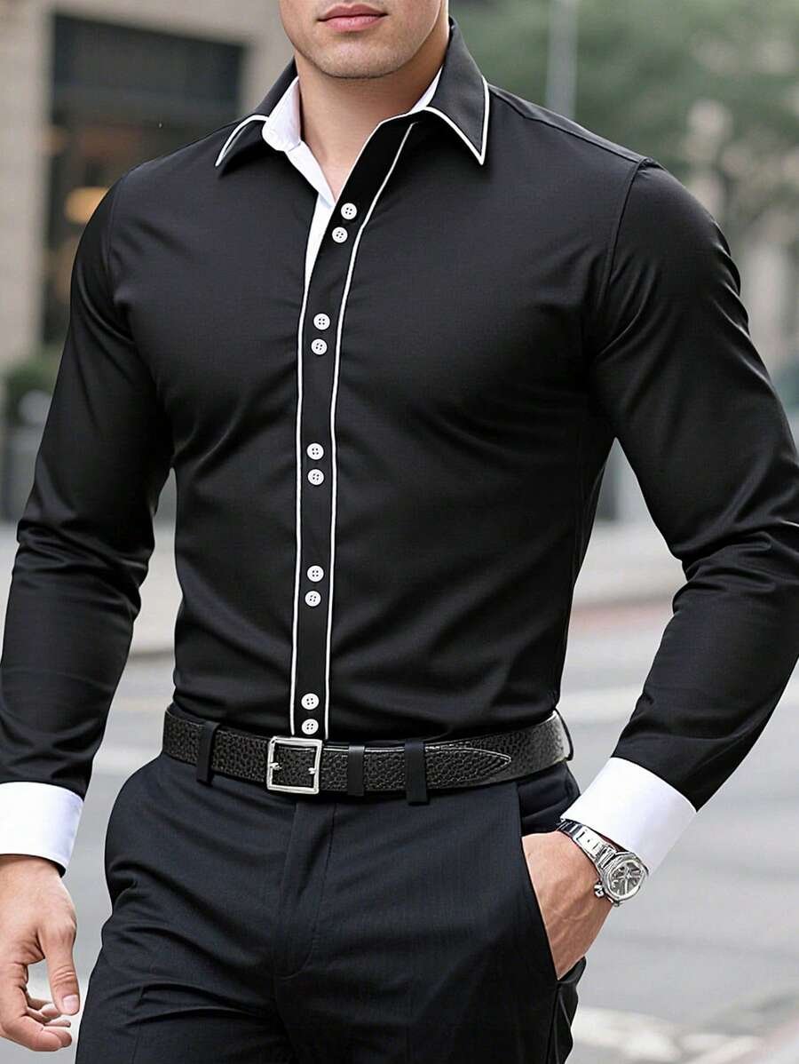 Camisa Street Style ejecutivo casual estampado de manga larga para hombre