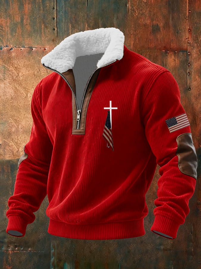 Sudadera Faith estampado tejidoted Fabric cierre Fur cuello de manga larga para hombre