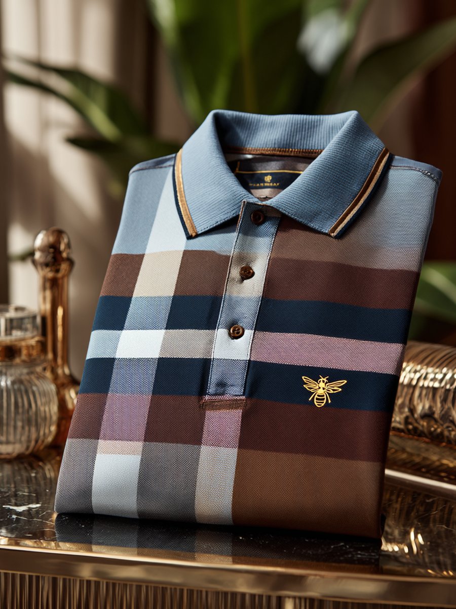 Camisa polo Check ejecutivo casual de manga corta para hombre