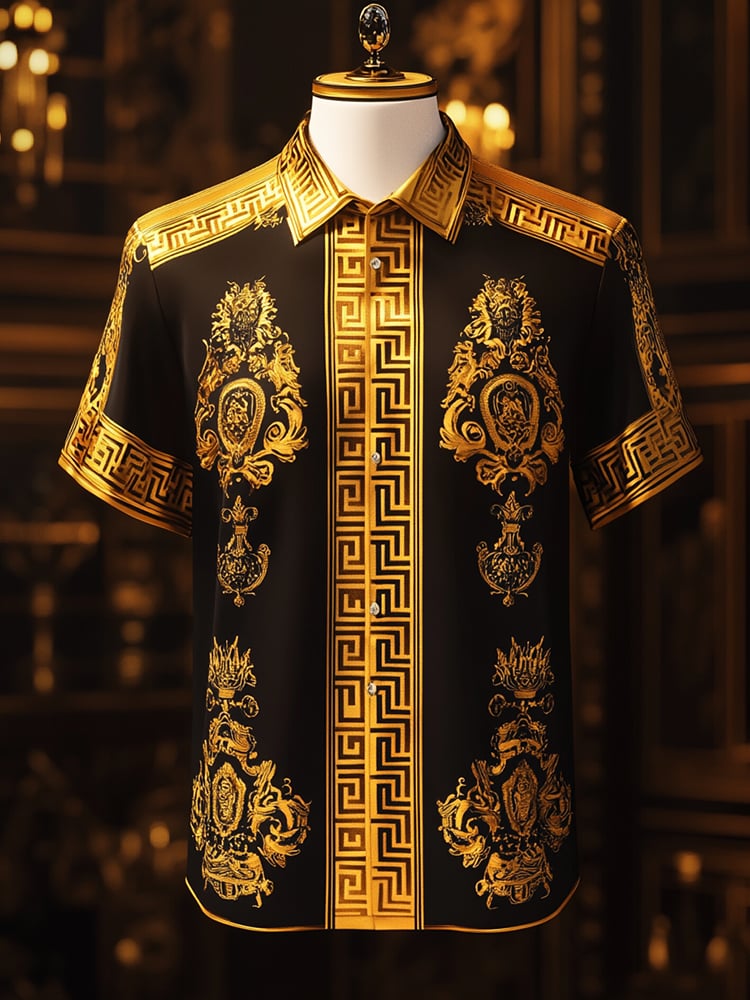 Camisa satén Luxe estampado de manga corta Button para hombre