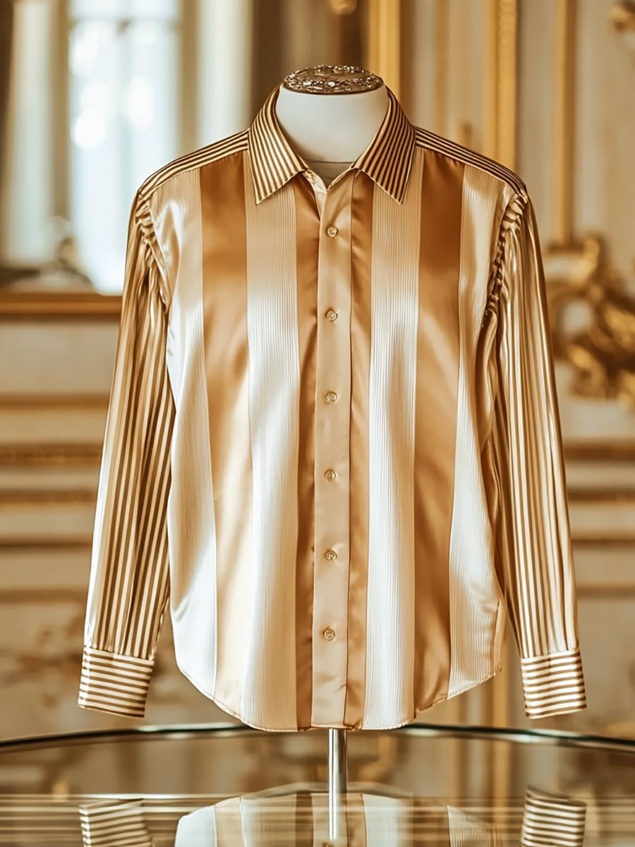 Camisa satén de lujo ejecutivo Charlie Sheen a rayas de manga larga para hombre