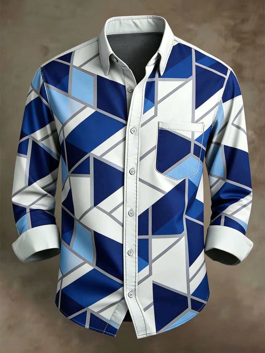 Camisa ejecutivo casual geométrico Art de manga larga para hombre