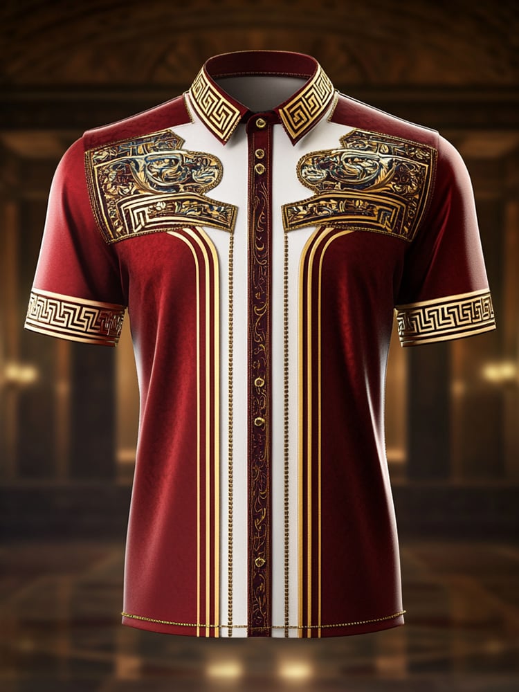 Camisa satén Luxe estampado de manga corta Button para hombre