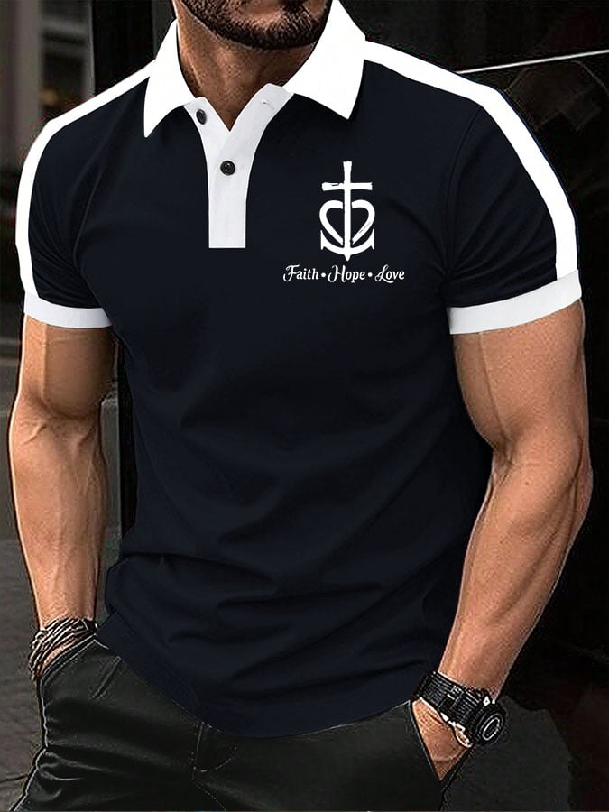 Camisa polo Faith Hope Love estampado para hombre