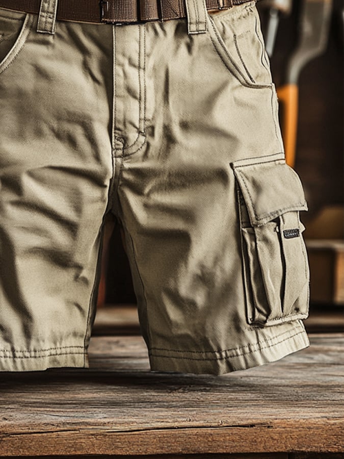 Shorts vintage para exterior bolsillo Functional cuero Embossed Cargo para hombre
