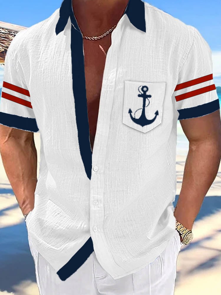 Hawaiian Anchor estampado casual Resorcamiseta para hombre
