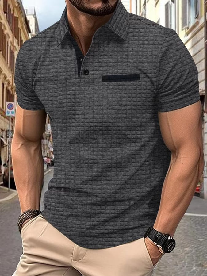 Chaqueta clásico Colorblock jacquard a cuadros solapa Polo para hombre