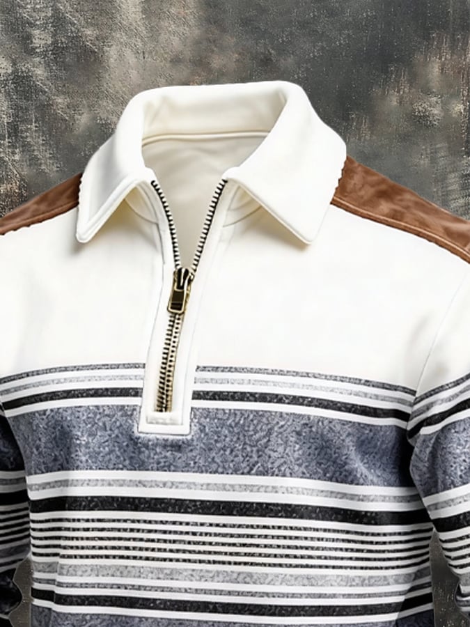 Sudadera retro en bloques de color estampado cierre para hombre