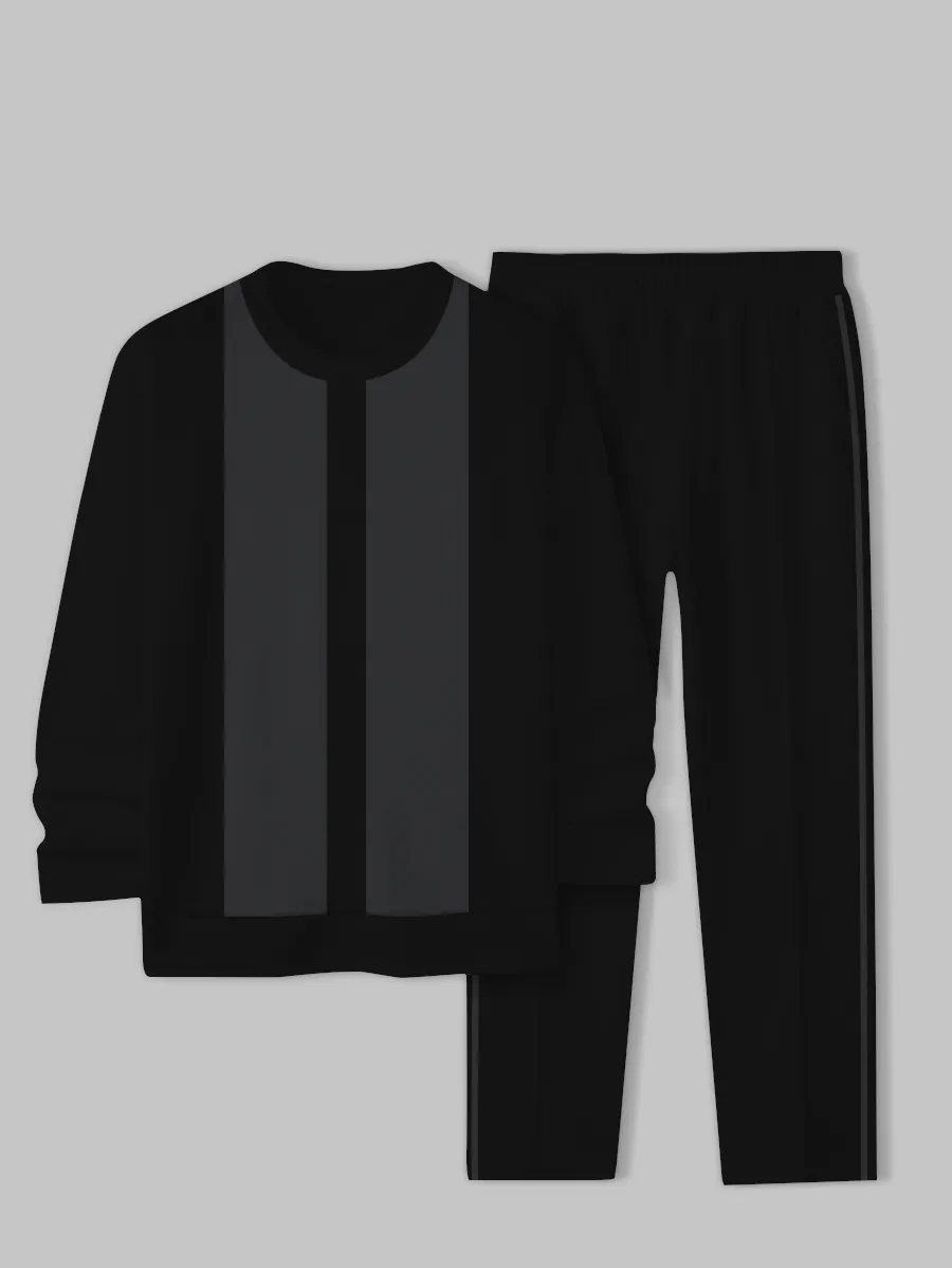 Simple Colorblock Round Neck casual Sports Set 097 para hombre