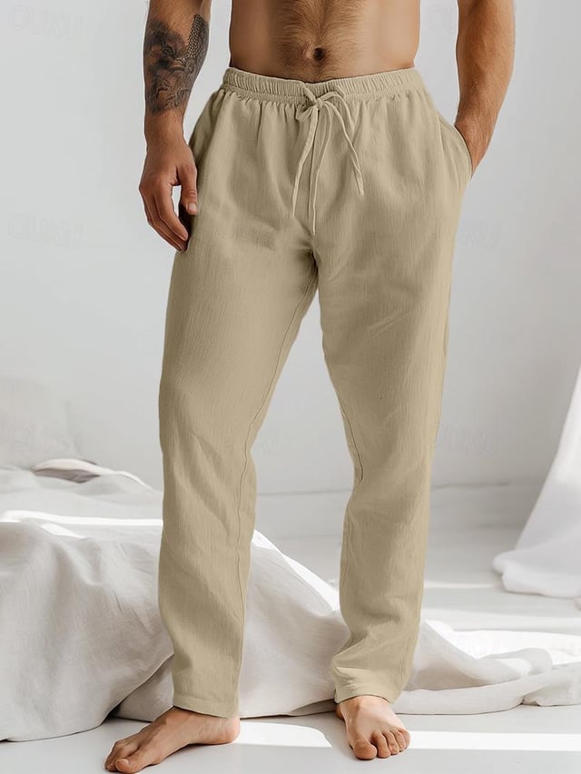 Pantalón Drawstring Elastic Waist Straight Comfortable And transpirable para exterior Vacation Beach Vacation casual para hombre
