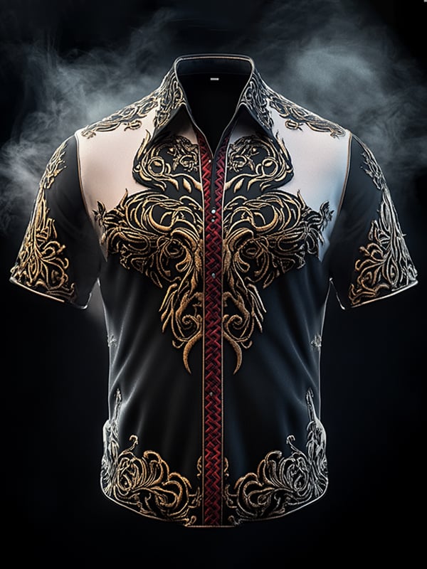 Camisa retro Viking gráfico de manga corta para hombre