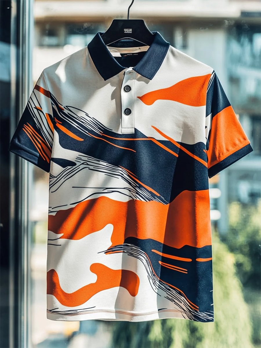 Camisa polo ejecutivo casual Bauhaus estampado Button de manga corta para hombre