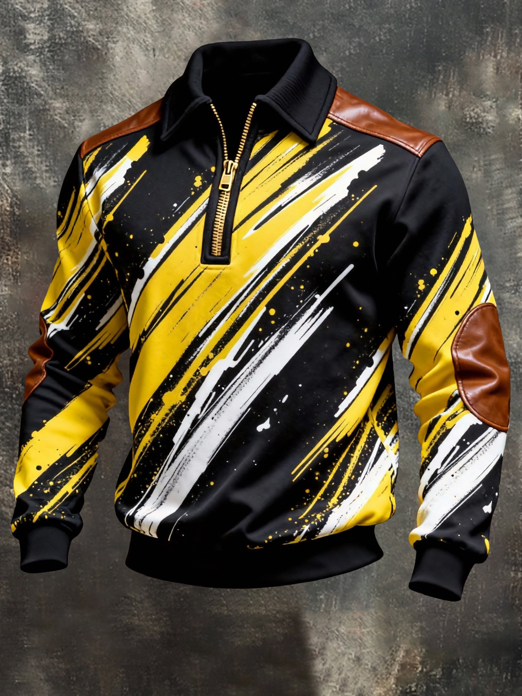 Sudadera vintage Color-Block estampado con cierre con gorrasucha para hombre