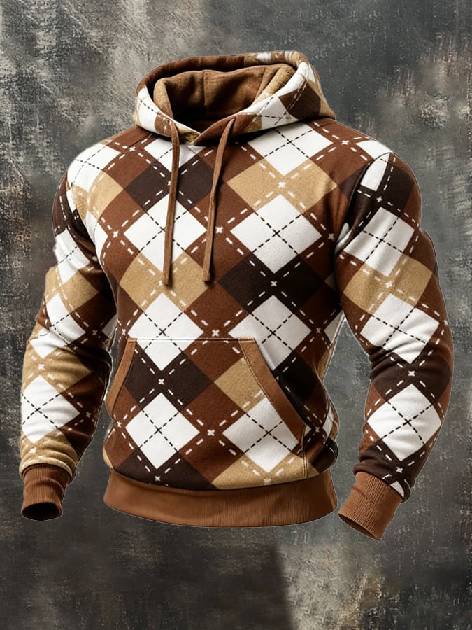 Sudadera retro desgastado en bloques de color estampado casual de manga larga para hombre