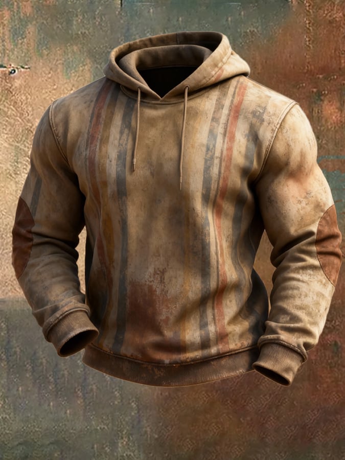 Sudadera retro desgastado en bloques de color estampado casual de manga larga para hombre