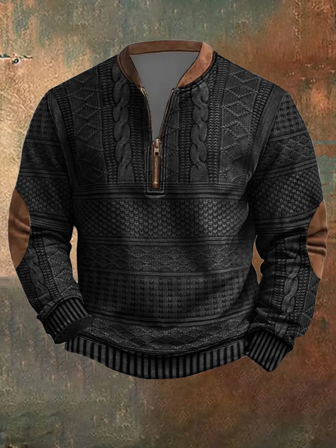 Sudadera vintage tejido estampado con cierre para hombre