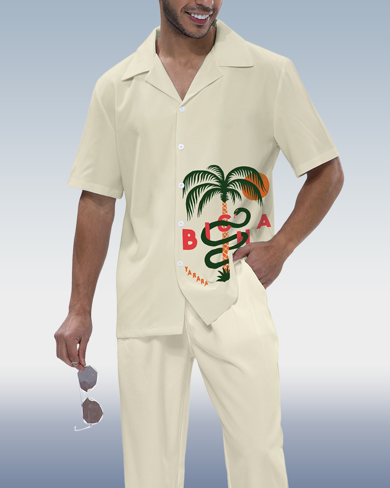 Camisa Rianmond casual estampado de manga corta Walking Set 387 para hombre