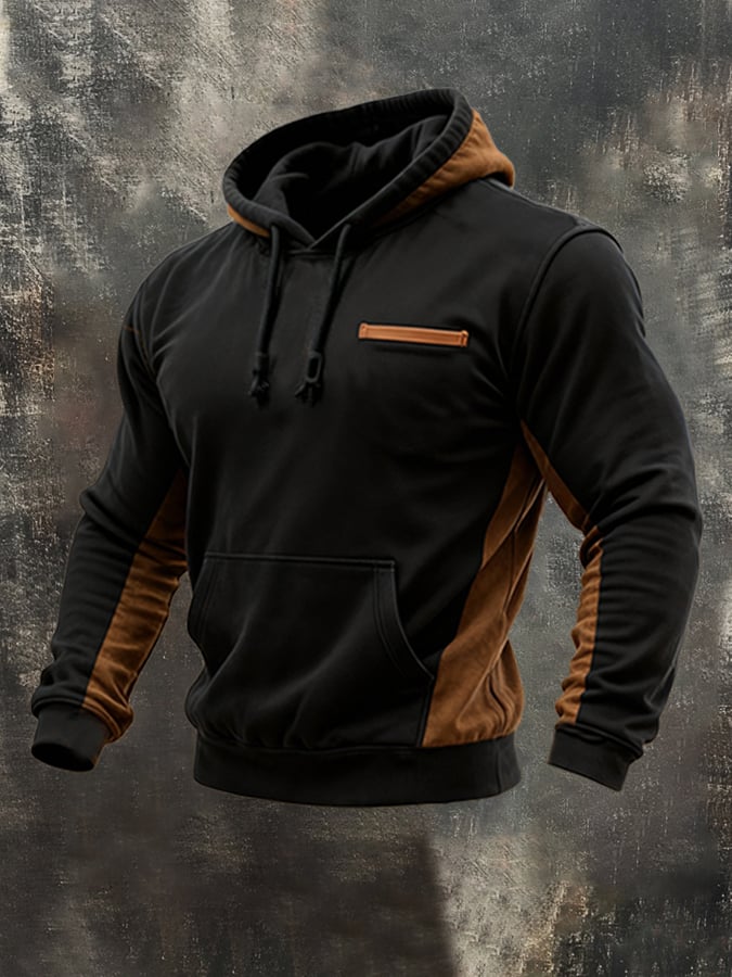 Sudadera retro Stitching Contrast Color Hooded casual Suit para hombre