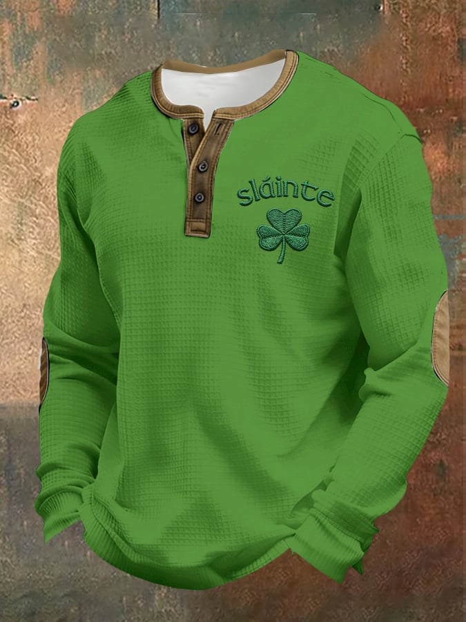 Camisa casual Saint Patrick's Day clover Henley para hombre