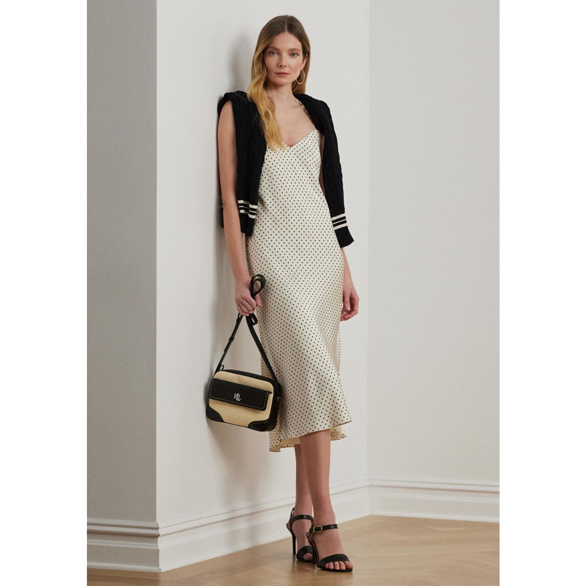 Polka Dot Satin Charmeuse Slip Dress - 1