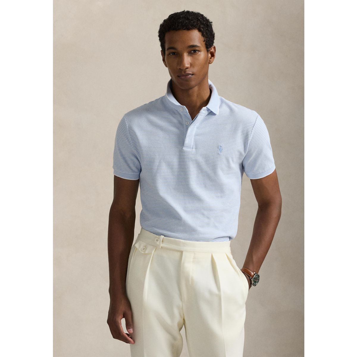Classic Fit Stretch Oxford Mesh Polo Shirt - 1