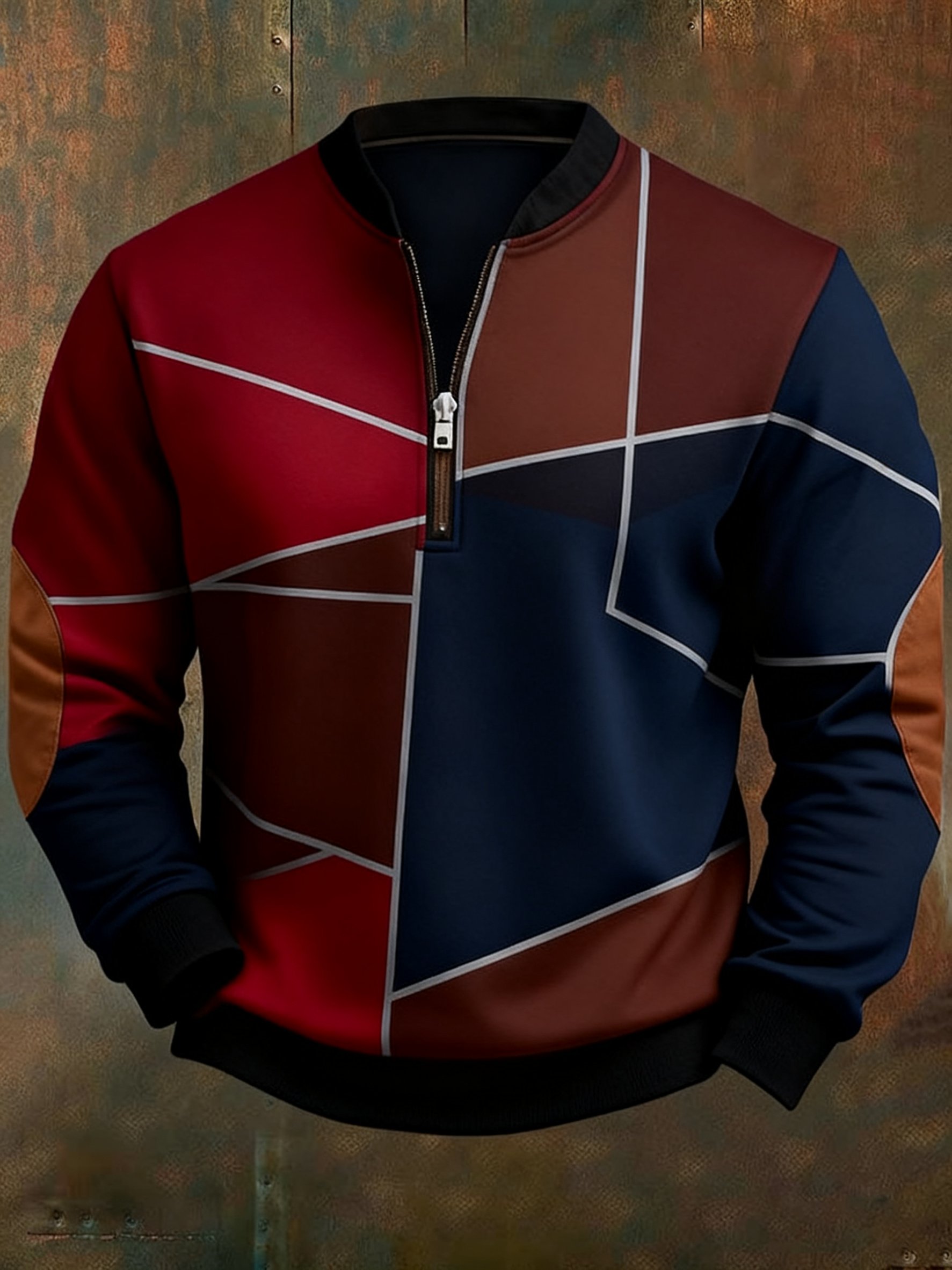 Sudadera casual geométrico en bloques de color estampado para hombre