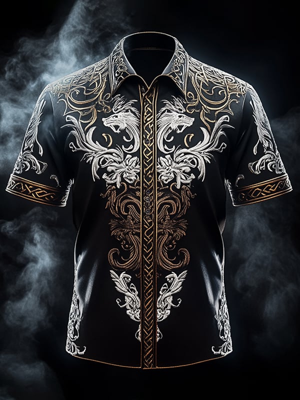 Camisa retro Viking Graphic de manga corta para hombre