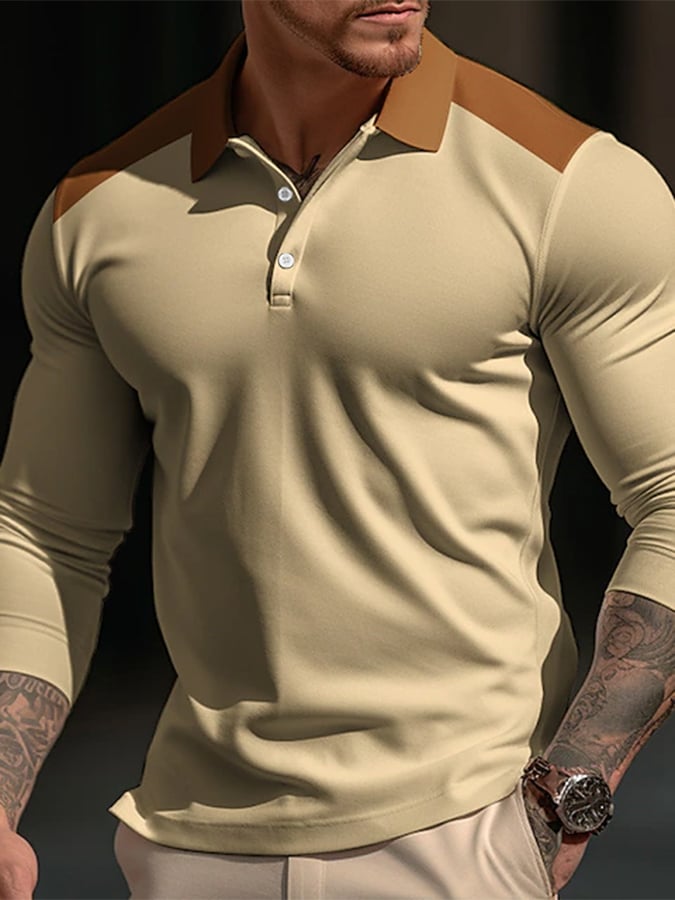 Camisa polo de moda estampado estampado solapa Pullover de manga larga