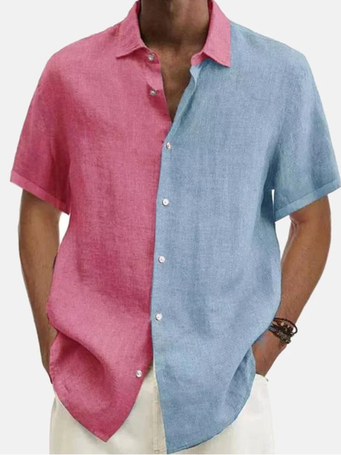 Camisa casual Color-Block de algodón And de lino para hombre